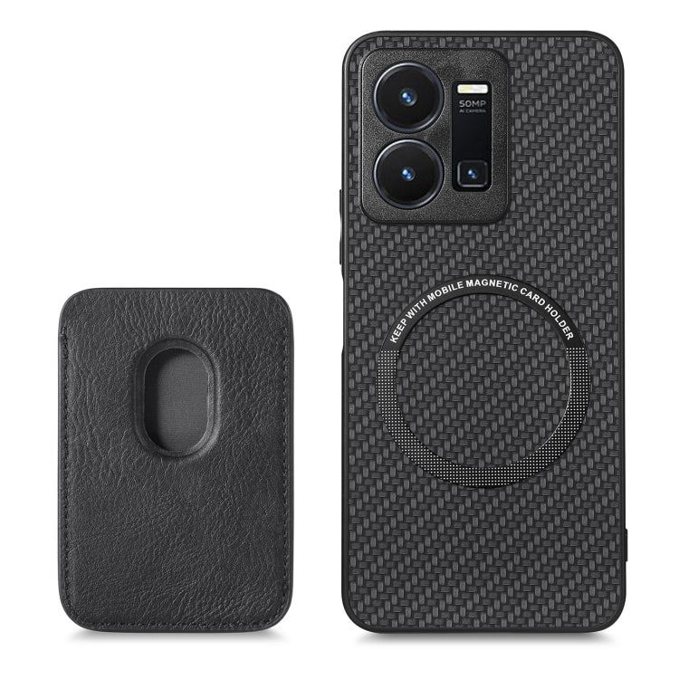 For vivo Y35 Carbon Fiber Leather Card Magsafe Case(Black) - vivo Cases by PMC TechLife | Online Shopping South Africa | PMC TechLife