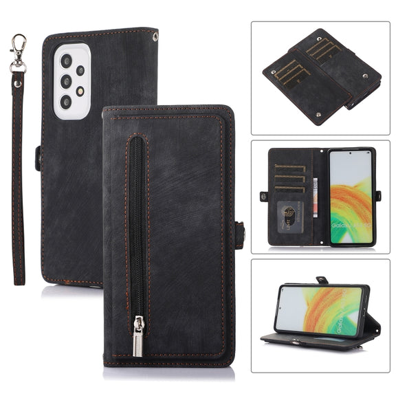For Samsung Galaxy A23 Zipper Card Slot Buckle Wallet Leather Phone Case(Black)