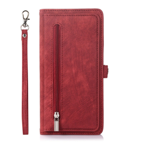 For Samsung Galaxy S22 Ultra 5G Zipper Card Slot Buckle Wallet Leather Phone Case(Red)