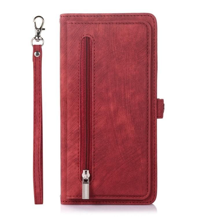 For Samsung Galaxy S22 Ultra 5G Zipper Card Slot Buckle Wallet Leather Phone Case(Red)