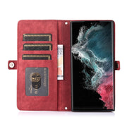 For Samsung Galaxy S22 Ultra 5G Zipper Card Slot Buckle Wallet Leather Phone Case(Red)