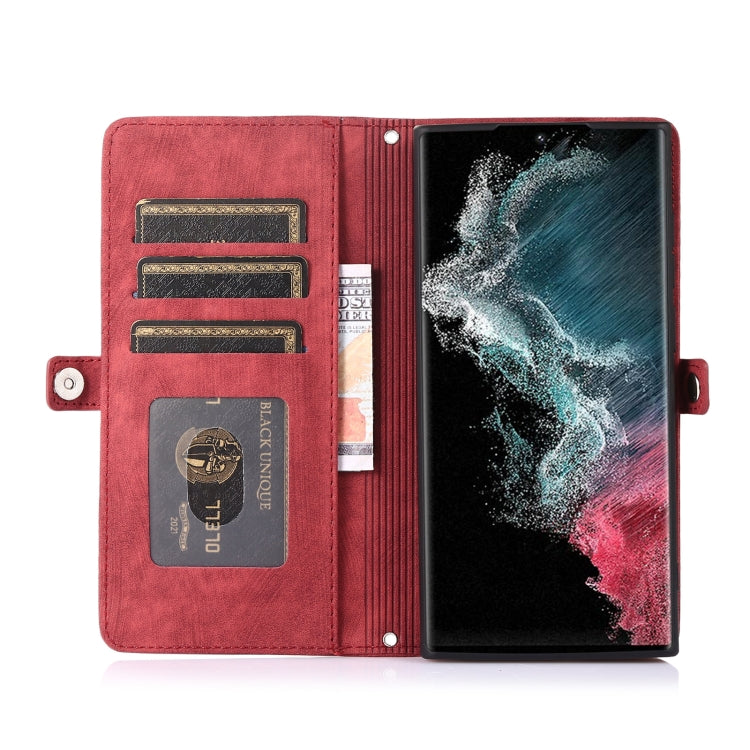 For Samsung Galaxy S22 Ultra 5G Zipper Card Slot Buckle Wallet Leather Phone Case(Red)