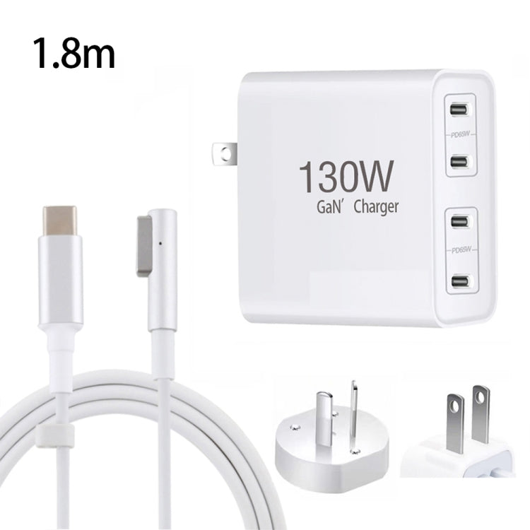 GaN 130W 4-Port USB-C PD65W / PD30W Multi Port Type-C Charger with  1.8m Type-C to MagSafe 1 / L Header Data Cable US / AU Plug - Cable & Adapter by PMC Jewellery | Online Shopping South Africa | PMC Jewellery | Buy Now Pay Later Mobicred