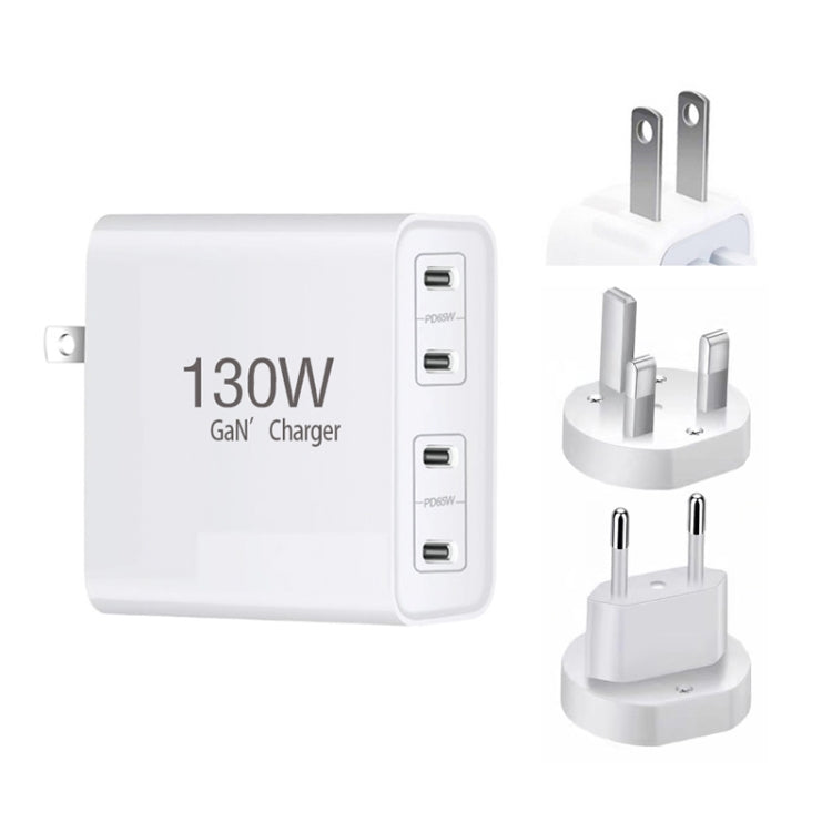 GaN 130W 4-Port USB-C PD65W / PD30W Multi Port Type-C Charger with  1.8m Type-C to MagSafe 1 / L Header Data Cable US / EU / UK Plug