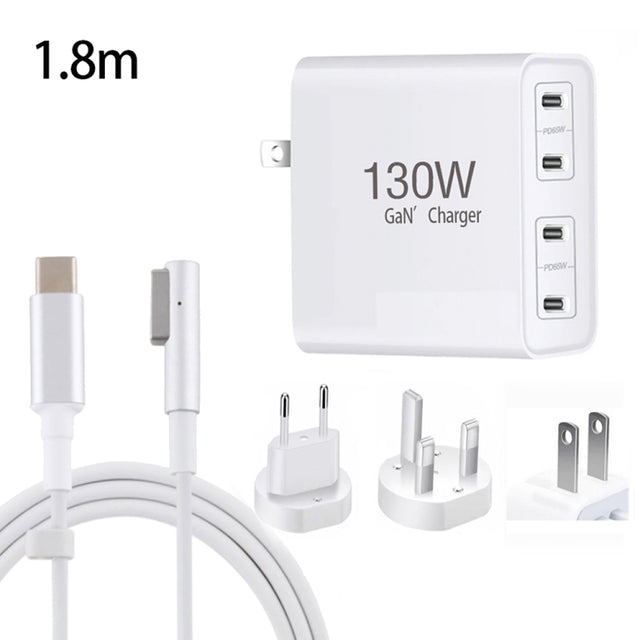 GaN 130W 4-Port USB-C PD65W / PD30W Multi Port Type-C Charger with  1.8m Type-C to MagSafe 1 / L Header Data Cable US / EU / UK Plug