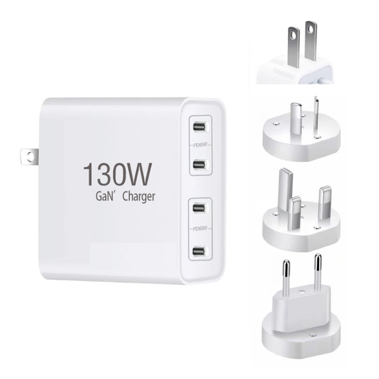 GaN 130W 4-Port USB-C PD65W / PD30W Multi Port Type-C Charger with  1.8m Type-C to MagSafe 1 / L Header Data Cable US / EU / UK / AU Plug