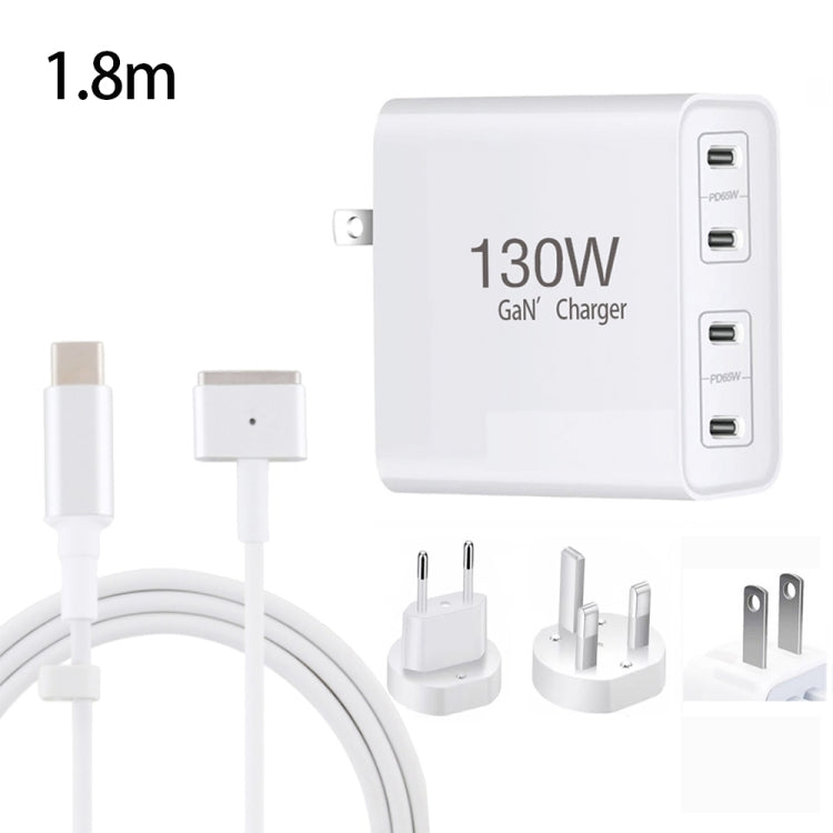 GaN 130W 4-Port USB-C PD65W / PD30W Multi Port Type-C Charger with  1.8m Type-C to MagSafe 2 / T Header Data Cable US / EU / UK Plug - Cable & Adapter by PMC Jewellery | Online Shopping South Africa | PMC Jewellery | Buy Now Pay Later Mobicred