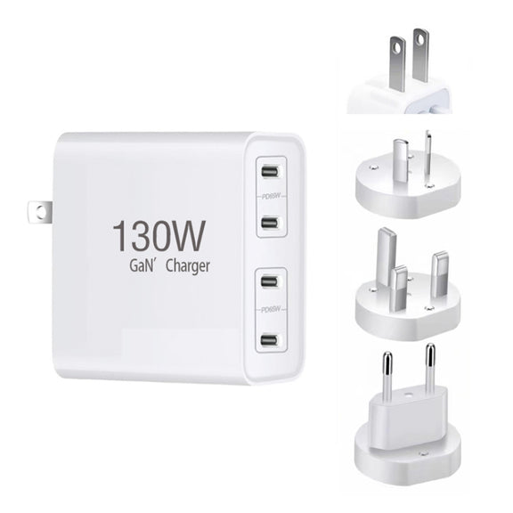 GaN 130W 4-Port USB-C PD65W / PD30W Multi Port Type-C Charger with  1.8m Type-C to MagSafe 2 / T Header Data Cable US / EU / UK / AU Plug