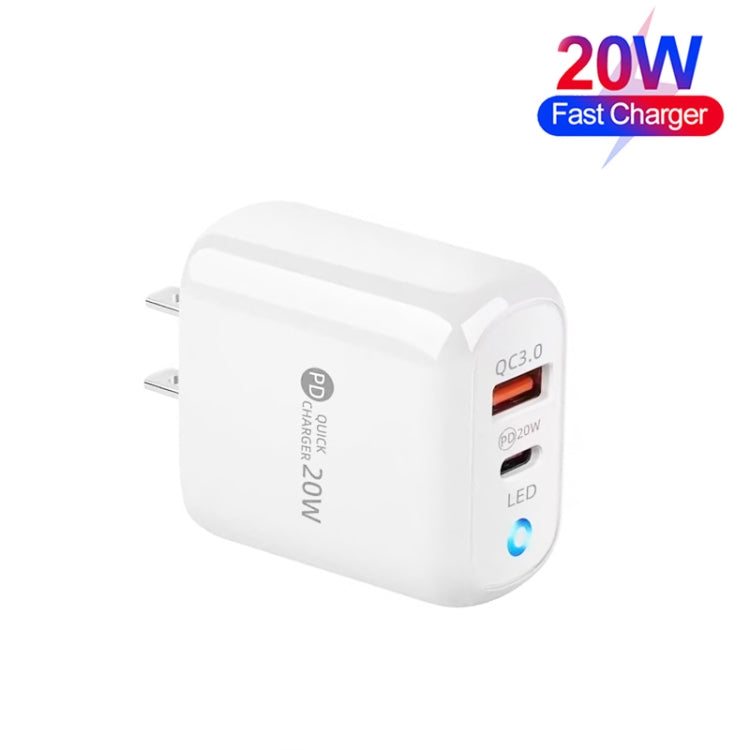 PD04 Type-C + USB Mobile Phone Charger with USB to 8 Pin Cable, US Plug(White) - free shipping - PMC Jewellery - Order now!