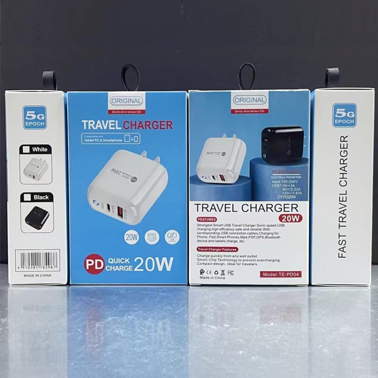 PD04 Type-C + USB Mobile Phone Charger with USB to 8 Pin Cable, US Plug(White)