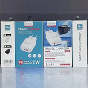 PD04 Type-C + USB Mobile Phone Charger with USB to 8 Pin Cable, EU Plug(White)