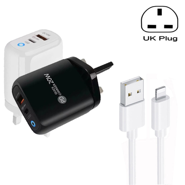 PD04 Type-C + USB Mobile Phone Charger with USB to 8 Pin Cable, UK Plug(White) - free shipping - PMC Jewellery - Order now!