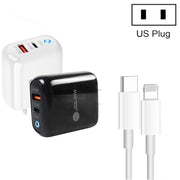 PD04 Type-C + USB Mobile Phone Charger with Type-C to 8 Pin Cable, US Plug(Black)