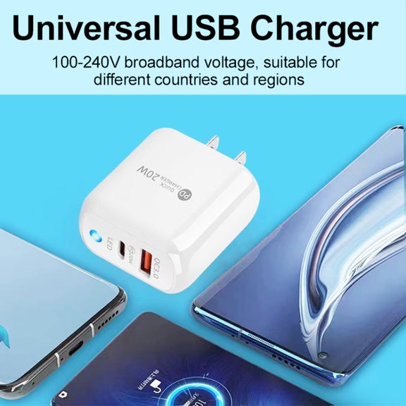 PD04 Type-C + USB Mobile Phone Charger with Type-C to 8 Pin Cable, US Plug(Black)