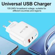 PD04 Type-C + USB Mobile Phone Charger with Type-C to 8 Pin Cable, EU Plug(Black)