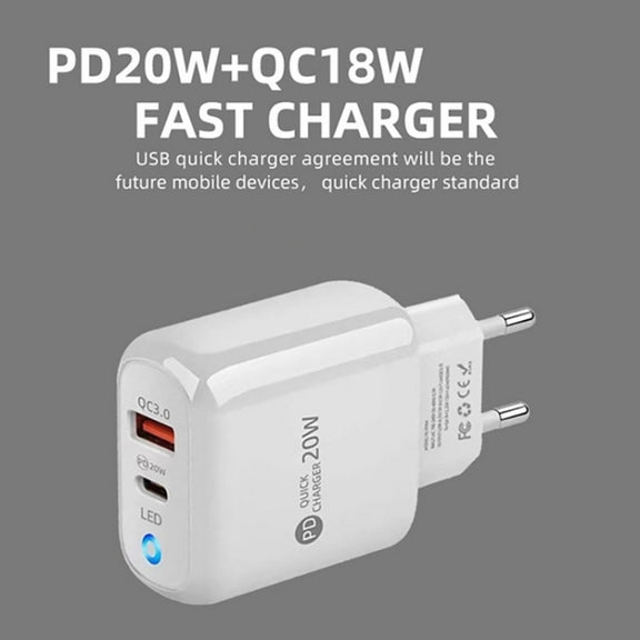 PD04 Type-C + USB Mobile Phone Charger with Type-C to 8 Pin Cable, UK Plug(Black)