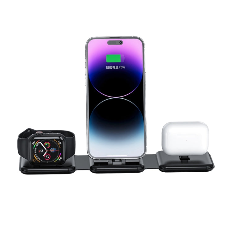 A75 Folding 3 in 1 Wireless Charger Suitable for Apple Watch Mobile Phone Headset(Black) - Wireless Charger by PMC TechLife | Online Shopping South Africa | PMC TechLife