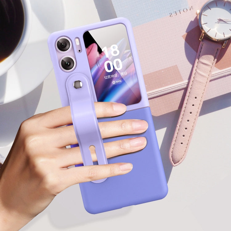 For OPPO Find N2 Flip Skin Color Contrast Wrist Strap Bracket Folding Phone Case(Ice Blue+Pink) - Find N2 Flip Cases by PMC TechLife | Online Shopping South Africa | PMC TechLife | Buy Now Pay Later Mobicred