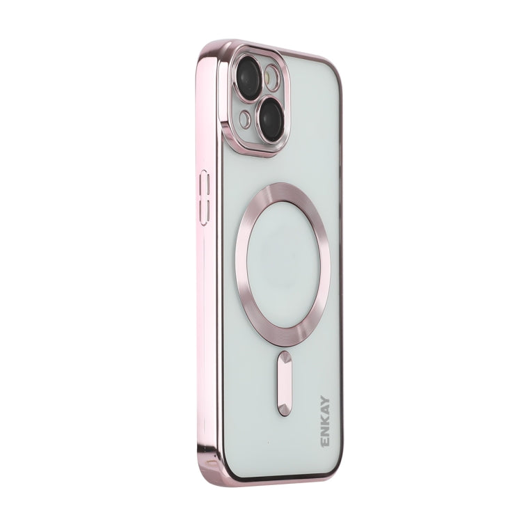 For iPhone 13 ENKAY Electroplated MagSafe Shockproof TPU Phone Case with Lens Film(Pink) - iPhone 13 Cases by ENKAY | Online Shopping South Africa | PMC TechLife | Buy Now Pay Later Mobicred