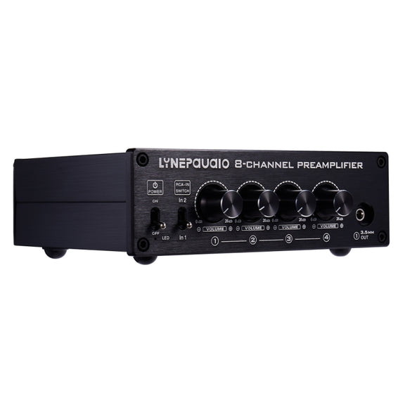 2 in 8 out Switcher Pre-Amplifier Speaker Distributor Signal Booster with Volume Control And Earphone 16-600 ohms / Monitor Function