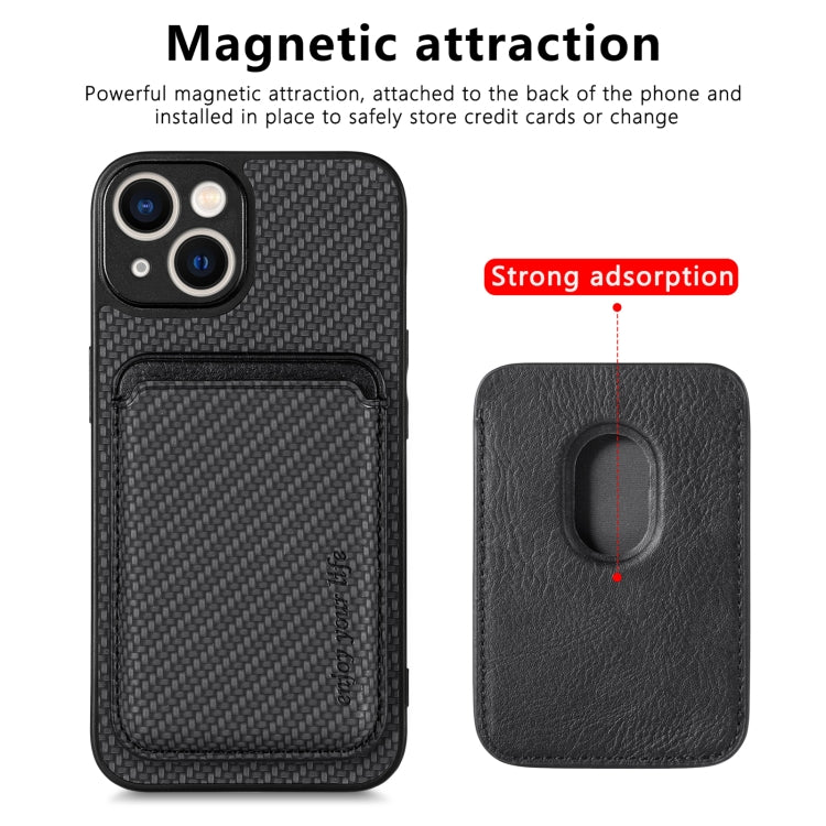 For iPhone 14 Carbon Fiber Leather Card Magsafe Magnetic Phone Case(Black) - iPhone 14 Cases by PMC TechLife | Online Shopping South Africa | PMC TechLife