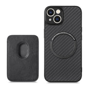 For iPhone 14 Pro Max Carbon Fiber Leather Card Magsafe Magnetic Phone Case(Black)