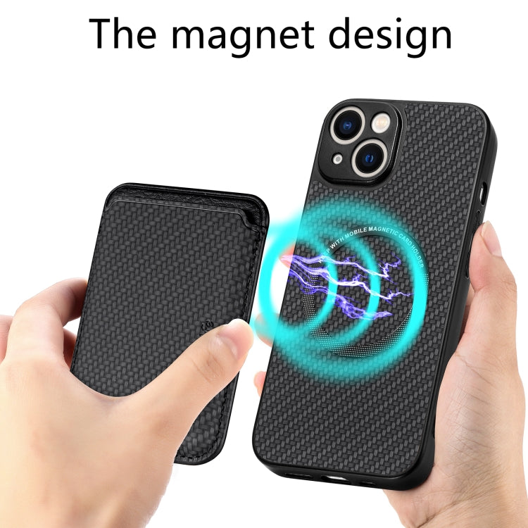 For iPhone 14 Pro Max Carbon Fiber Leather Card Magsafe Magnetic Phone Case(Black)