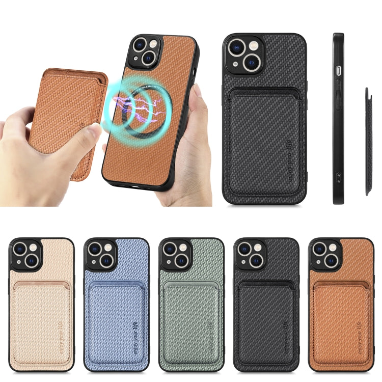 For iPhone 14 Pro Max Carbon Fiber Leather Card Magsafe Magnetic Phone Case(Black)
