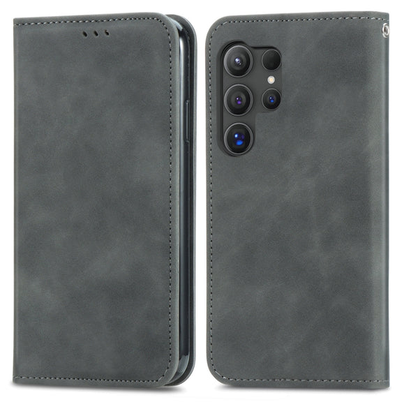 For Samsung Galaxy S24 Ultra 5G Retro Skin Feel Magnetic Leather Phone Case(Gray)