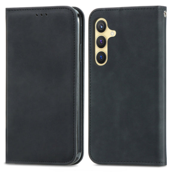 For Samsung Galaxy S25 5G Retro Skin Feel Magnetic Leather Phone Case(Black)