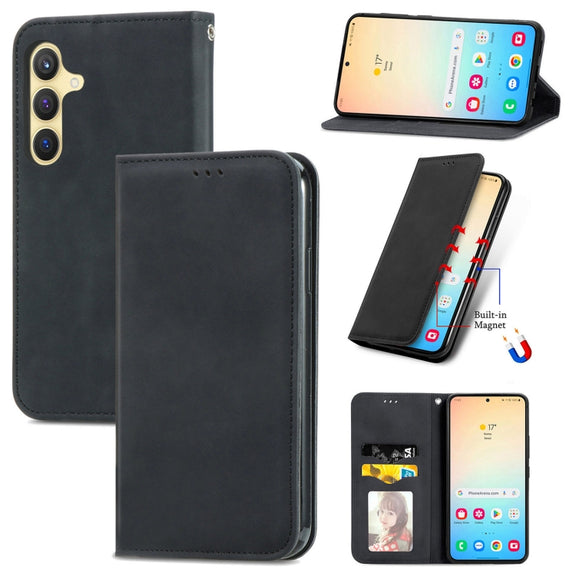 For Samsung Galaxy S25 5G Retro Skin Feel Magnetic Leather Phone Case(Black)