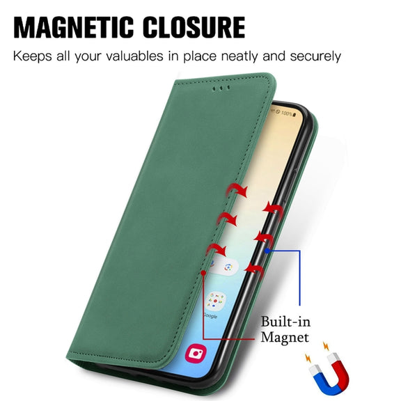 For Samsung Galaxy S25 5G Retro Skin Feel Magnetic Leather Phone Case(Green)