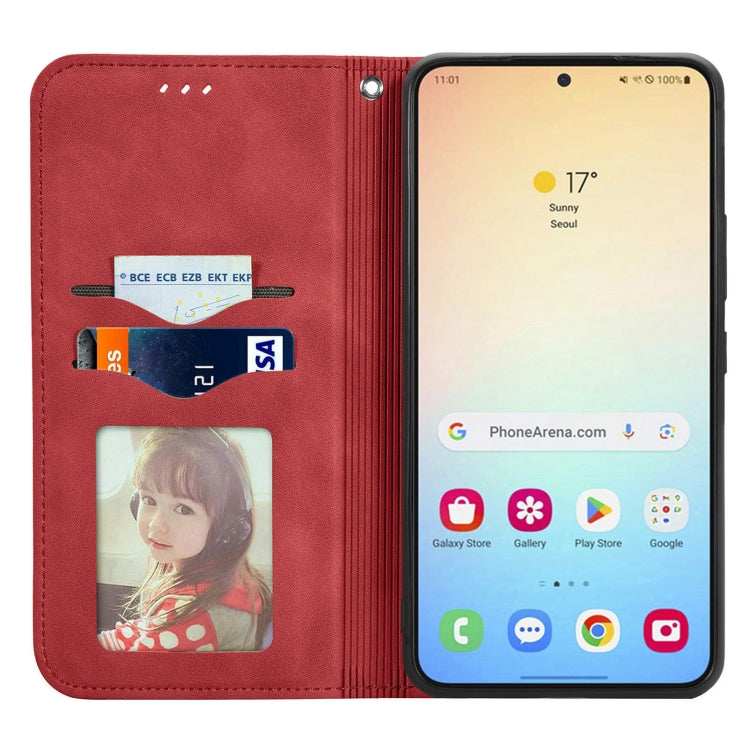 For Samsung Galaxy S25 5G Retro Skin Feel Magnetic Leather Phone Case(Red)