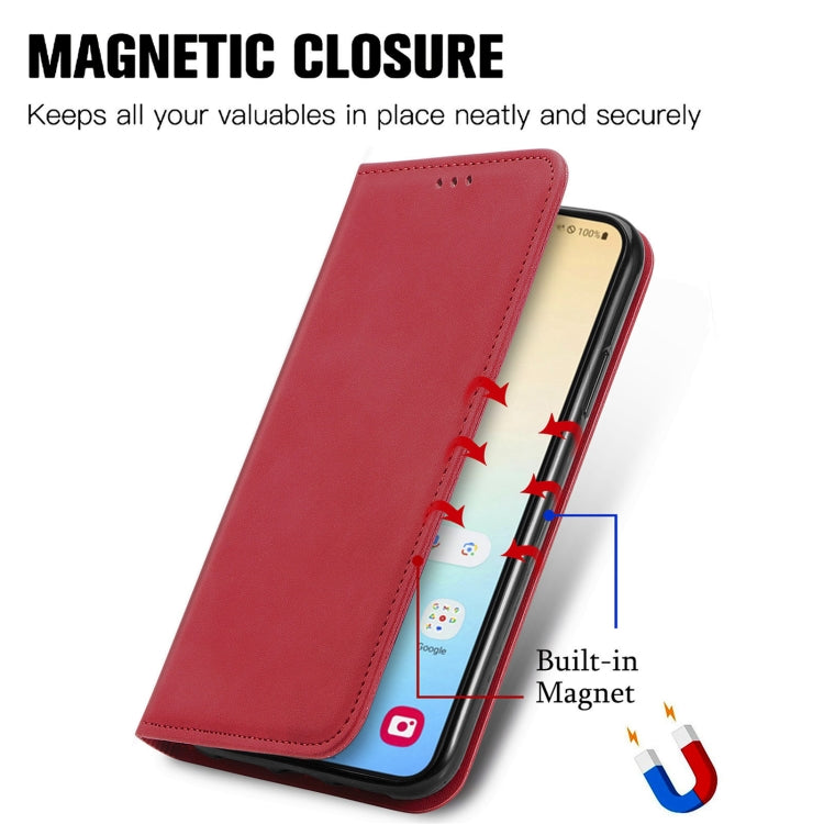For Samsung Galaxy S25 5G Retro Skin Feel Magnetic Leather Phone Case(Red)