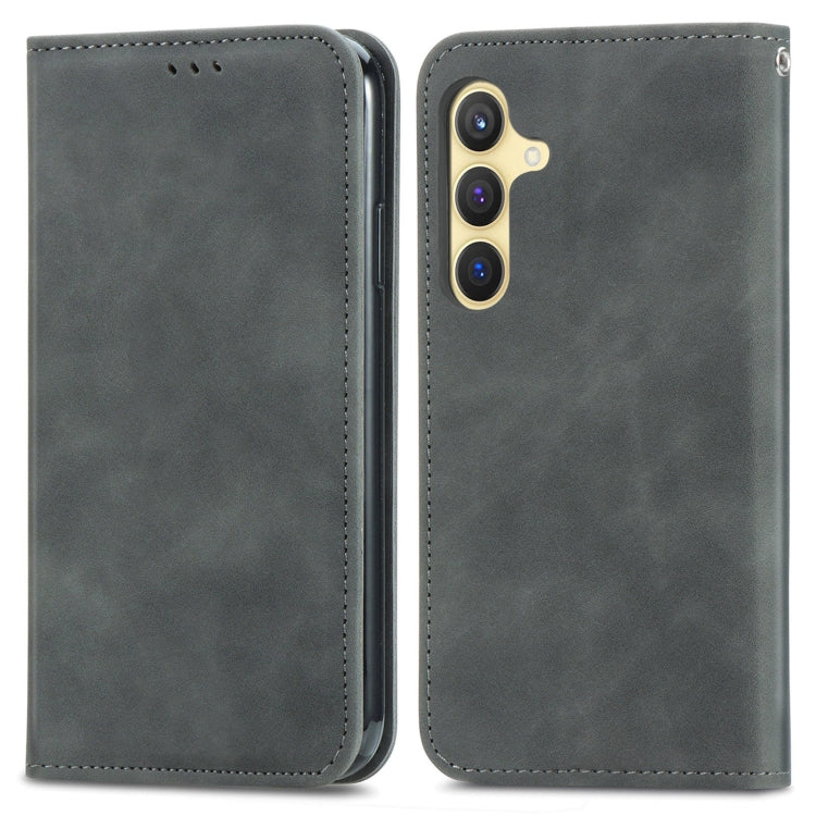 For Samsung Galaxy S25 5G Retro Skin Feel Magnetic Leather Phone Case(Gray)