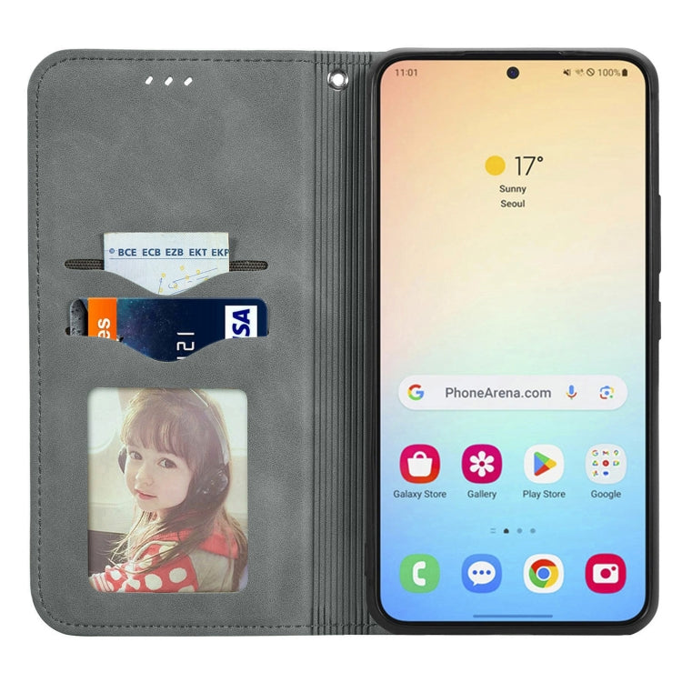 For Samsung Galaxy S25 5G Retro Skin Feel Magnetic Leather Phone Case(Gray)