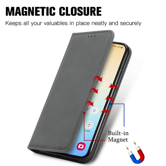 For Samsung Galaxy S25 5G Retro Skin Feel Magnetic Leather Phone Case(Gray)
