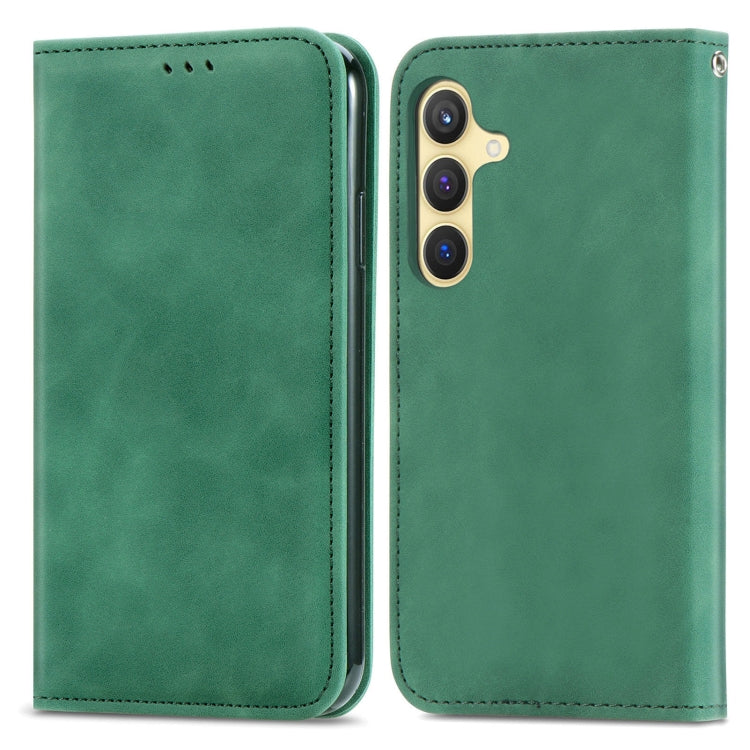 For Samsung Galaxy S25+ 5G Retro Skin Feel Magnetic Leather Phone Case(Green)