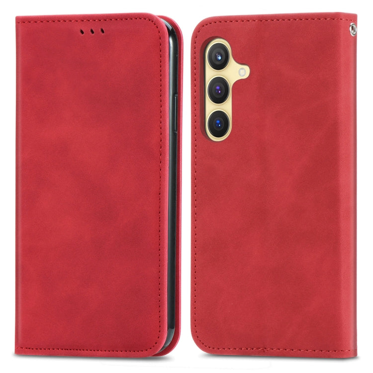 For Samsung Galaxy S25+ 5G Retro Skin Feel Magnetic Leather Phone Case(Red)