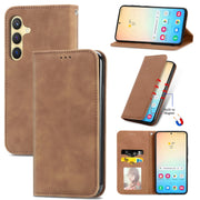 For Samsung Galaxy S25+ 5G Retro Skin Feel Magnetic Leather Phone Case(Brown)