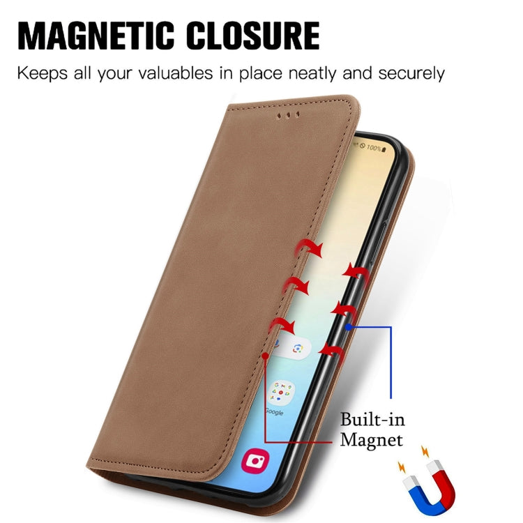 For Samsung Galaxy S25+ 5G Retro Skin Feel Magnetic Leather Phone Case(Brown)