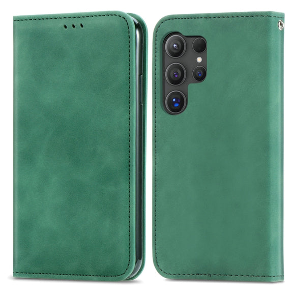 For Samsung Galaxy S25 Ultra 5G Retro Skin Feel Magnetic Leather Phone Case(Green)