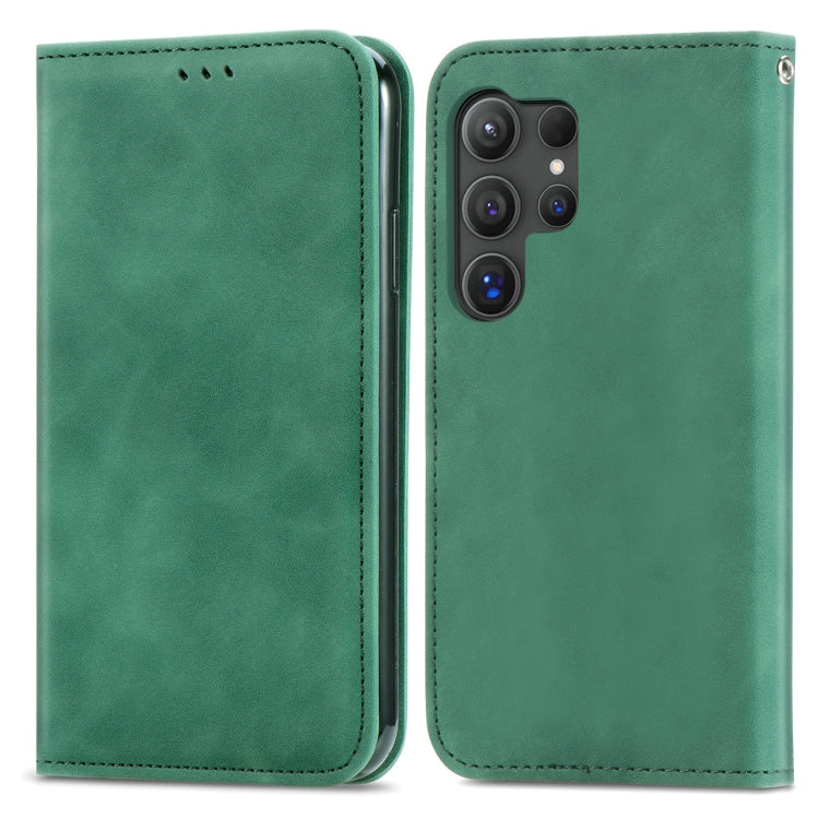 For Samsung Galaxy S25 Ultra 5G Retro Skin Feel Magnetic Leather Phone Case(Green)