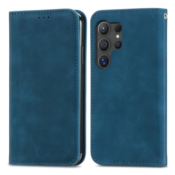 For Samsung Galaxy S25 Ultra 5G Retro Skin Feel Magnetic Leather Phone Case(Blue)