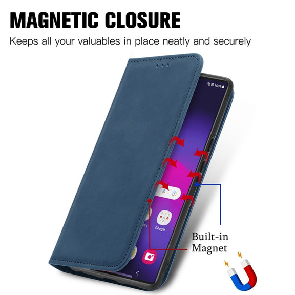 For Samsung Galaxy S25 Ultra 5G Retro Skin Feel Magnetic Leather Phone Case(Blue)
