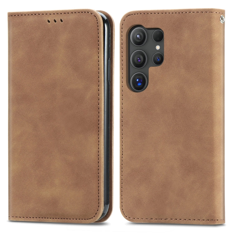 For Samsung Galaxy S25 Ultra 5G Retro Skin Feel Magnetic Leather Phone Case(Brown)