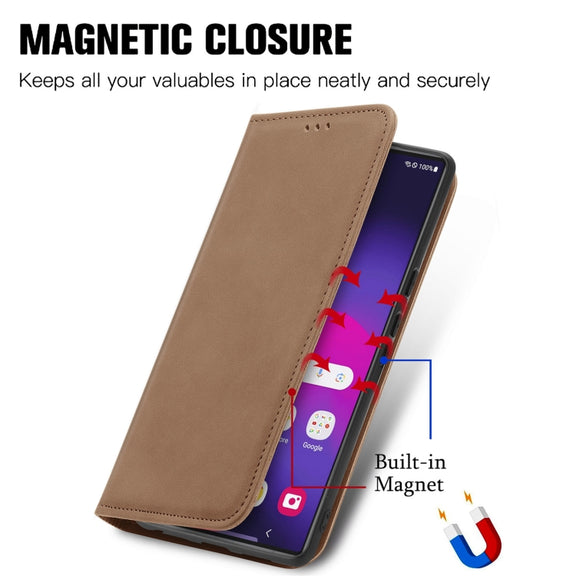 For Samsung Galaxy S25 Ultra 5G Retro Skin Feel Magnetic Leather Phone Case(Brown)