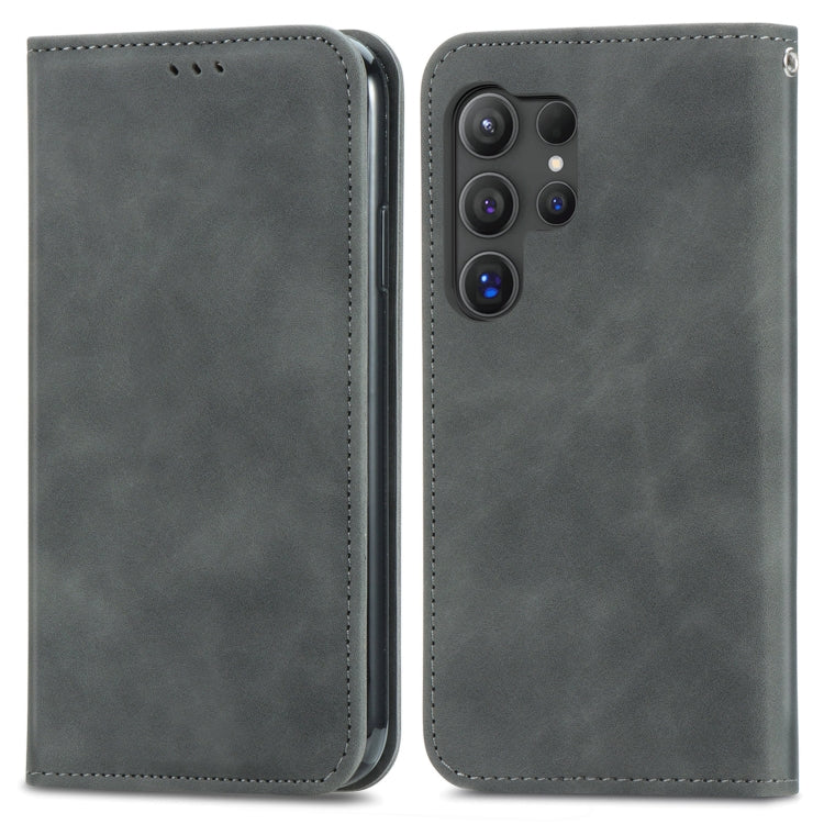 For Samsung Galaxy S25 Ultra 5G Retro Skin Feel Magnetic Leather Phone Case(Gray)