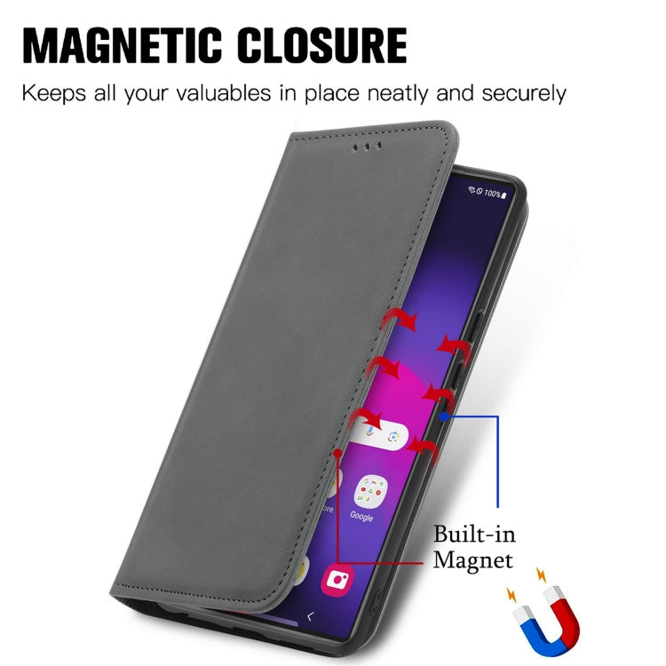 For Samsung Galaxy S25 Ultra 5G Retro Skin Feel Magnetic Leather Phone Case(Gray)