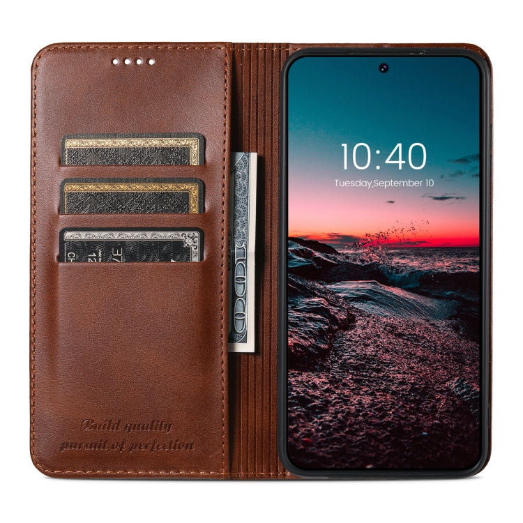 For Samsung Galaxy S24 Ultra 5G Suteni Calf Texture Horizontal Flip Leather Phone Case(Brown)